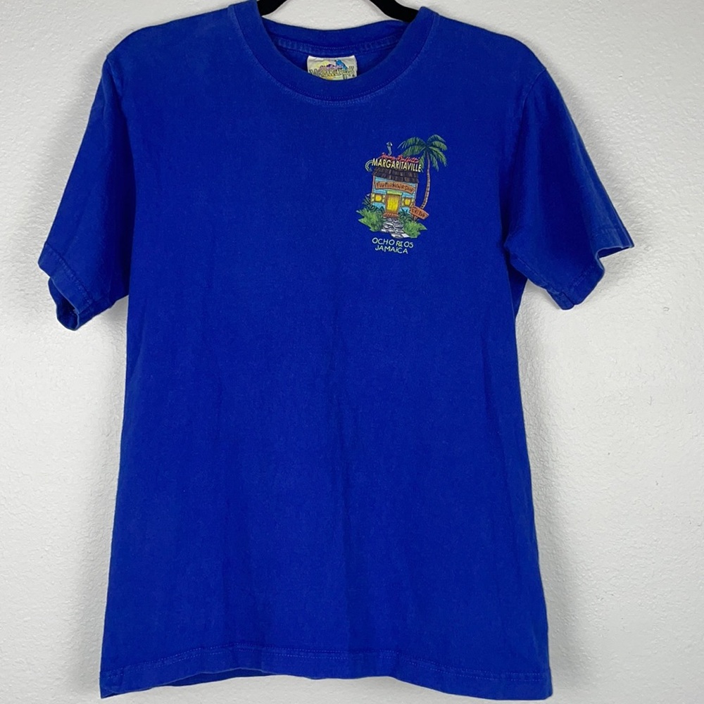 Jim Buffett’s XS Margaritaville blue T-shirt Ocho Rios Jamaica parrot flip flop